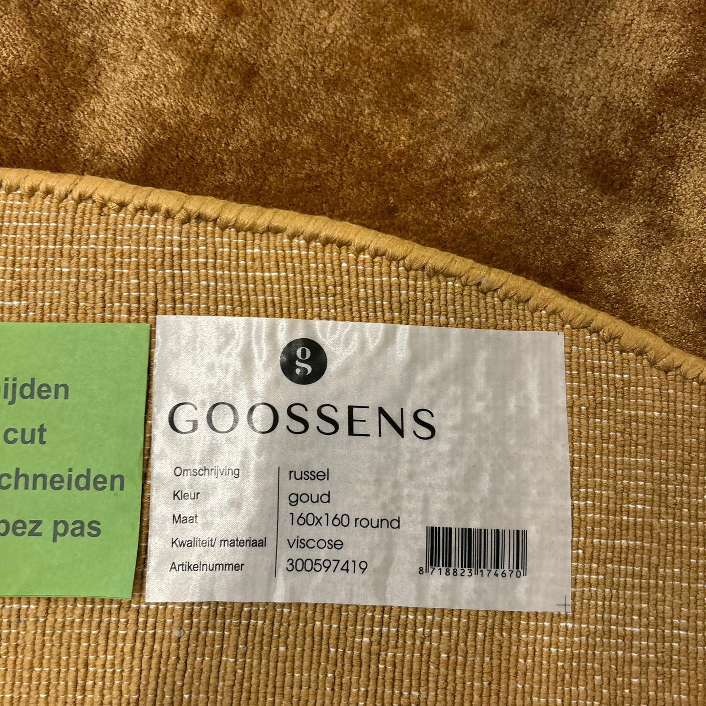 Brinker Goossens Russel Goud Vloerkleed - 160x160cm
