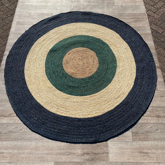 Brinker Jute Dart Teal Navy Rond Vloerkleed - 200x200cm
