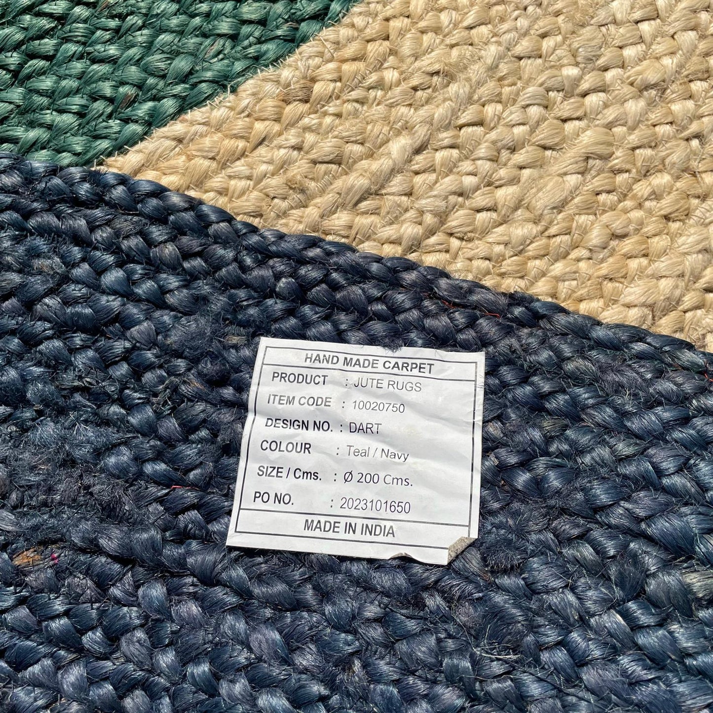 Brinker Jute Dart Teal Navy Rond Vloerkleed - 200x200cm