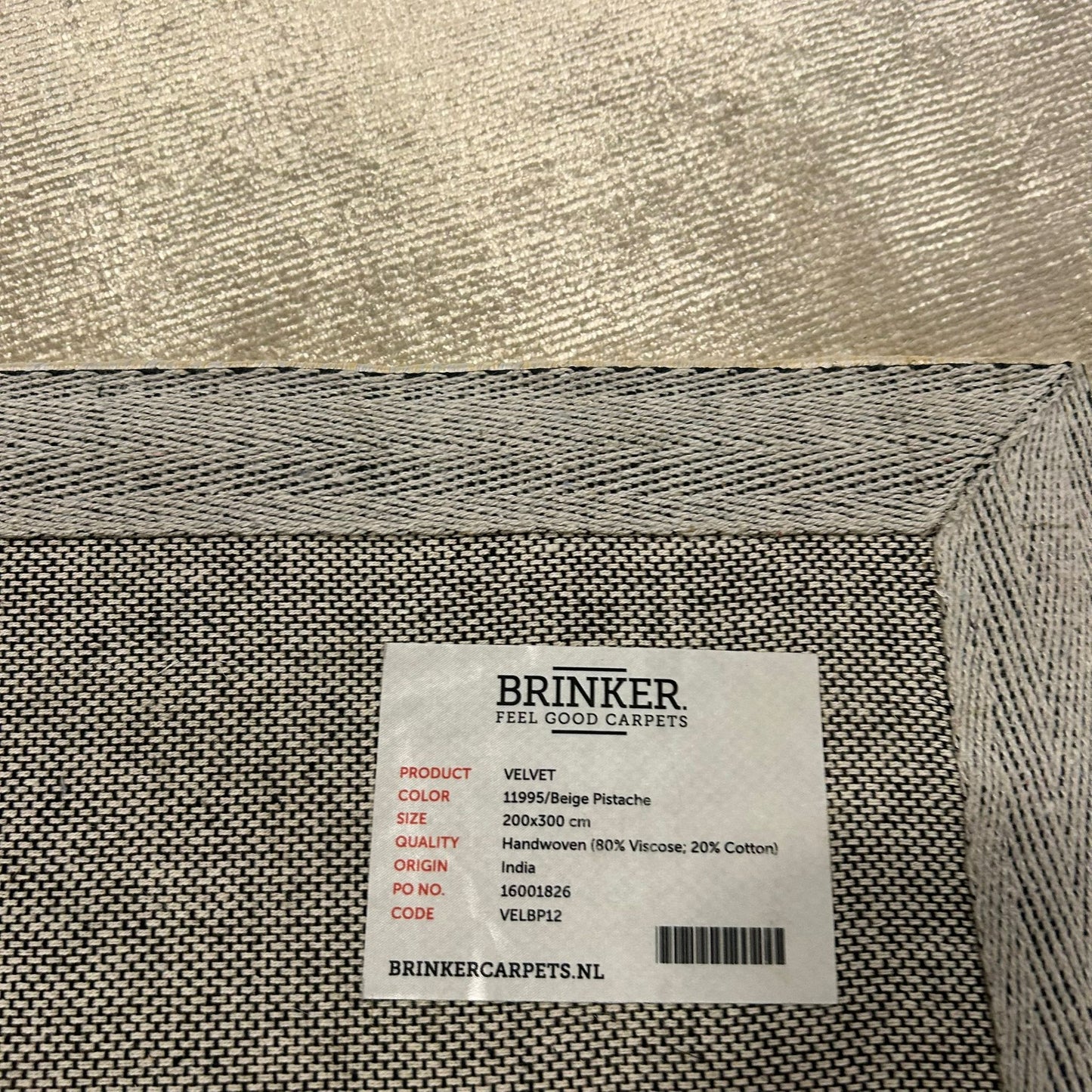 Brinker Velvet 11995 Beige Pistache Vloerkleed - 200x300cm