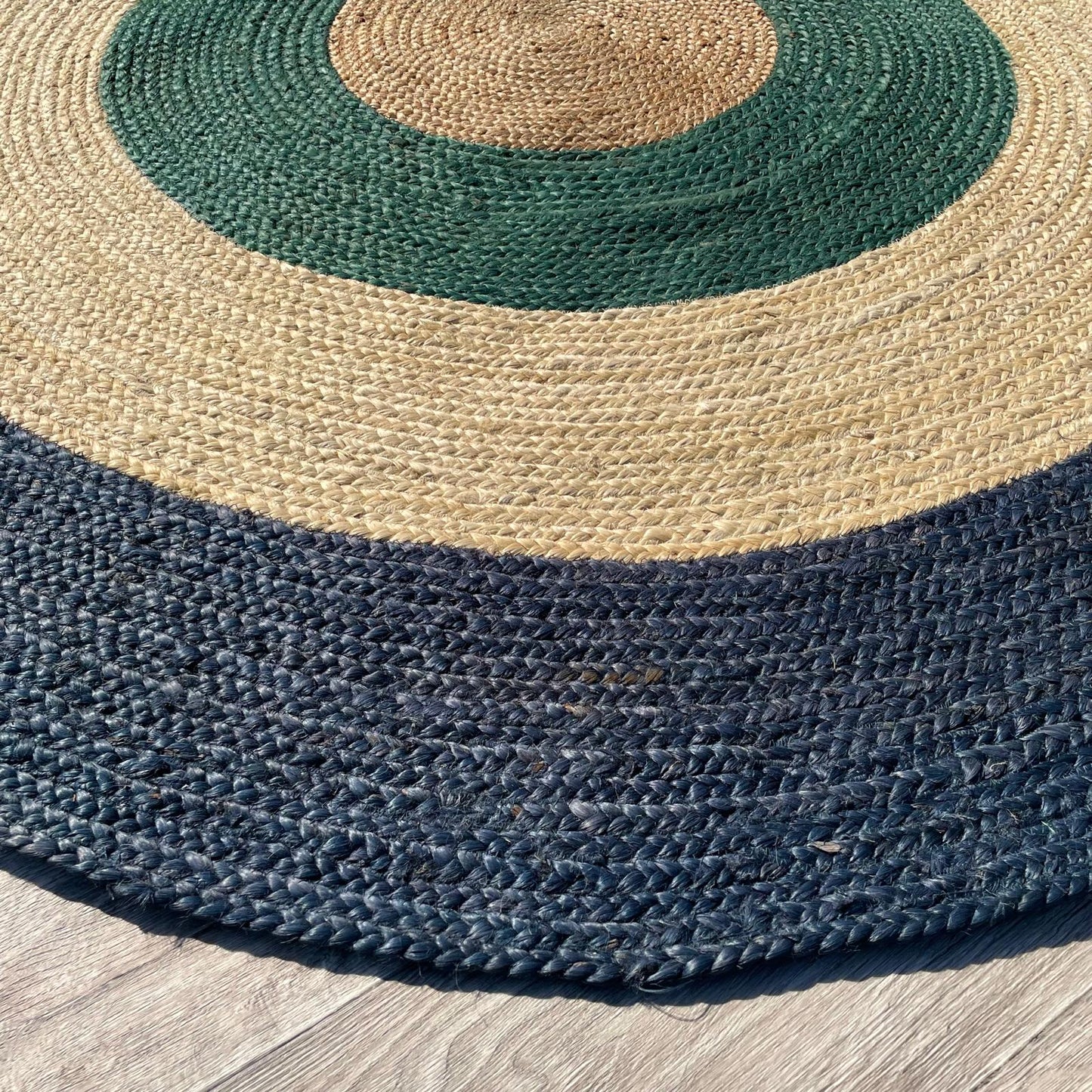 Brinker Jute Dart Teal Navy Rond Vloerkleed - 200x200cm - QF Living