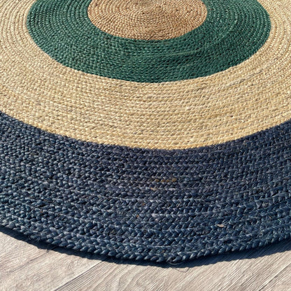Brinker Jute Dart Teal Navy Rond Vloerkleed - 200x200cm - QF Living