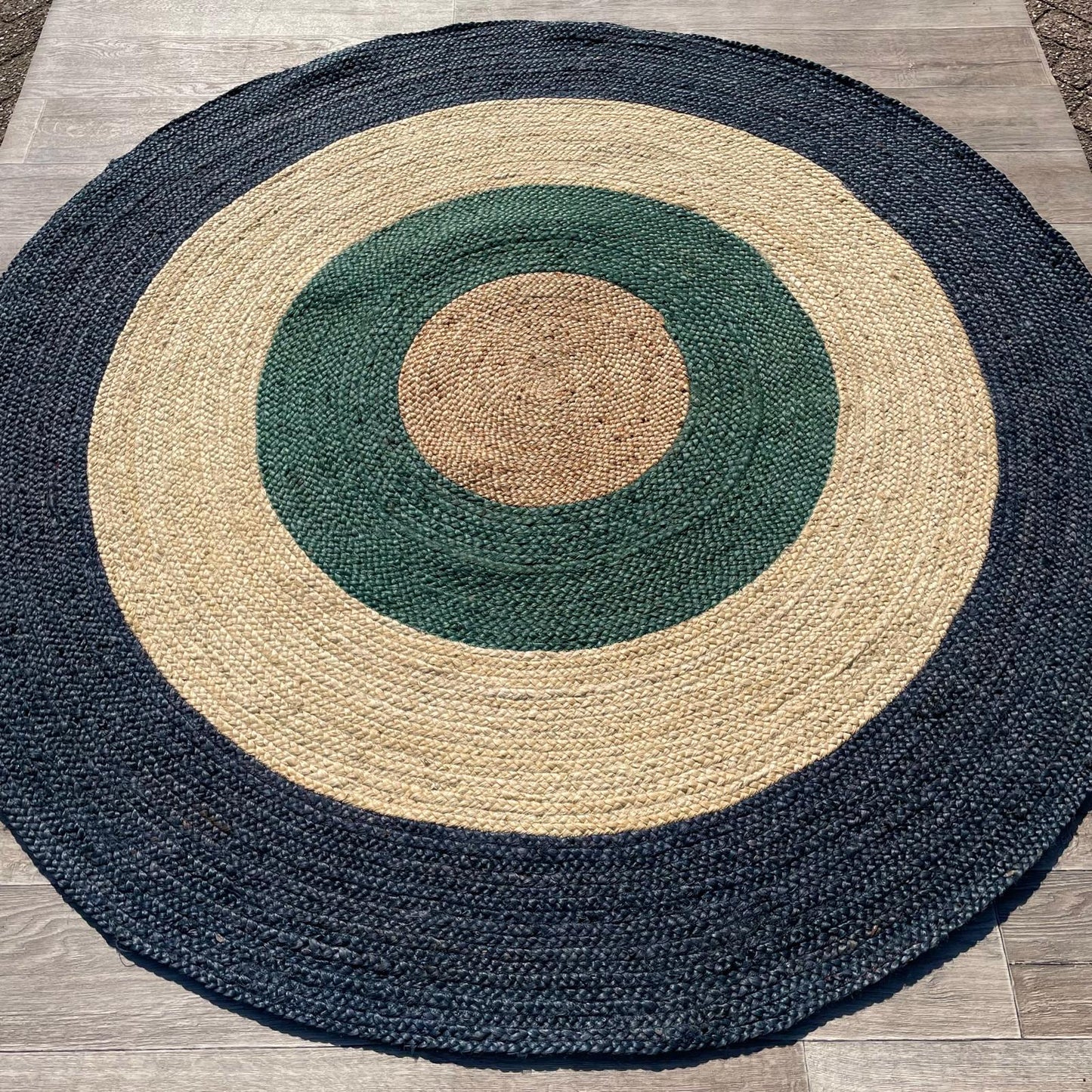 Brinker Jute Dart Teal Navy Rond Vloerkleed - 200x200cm - QF Living