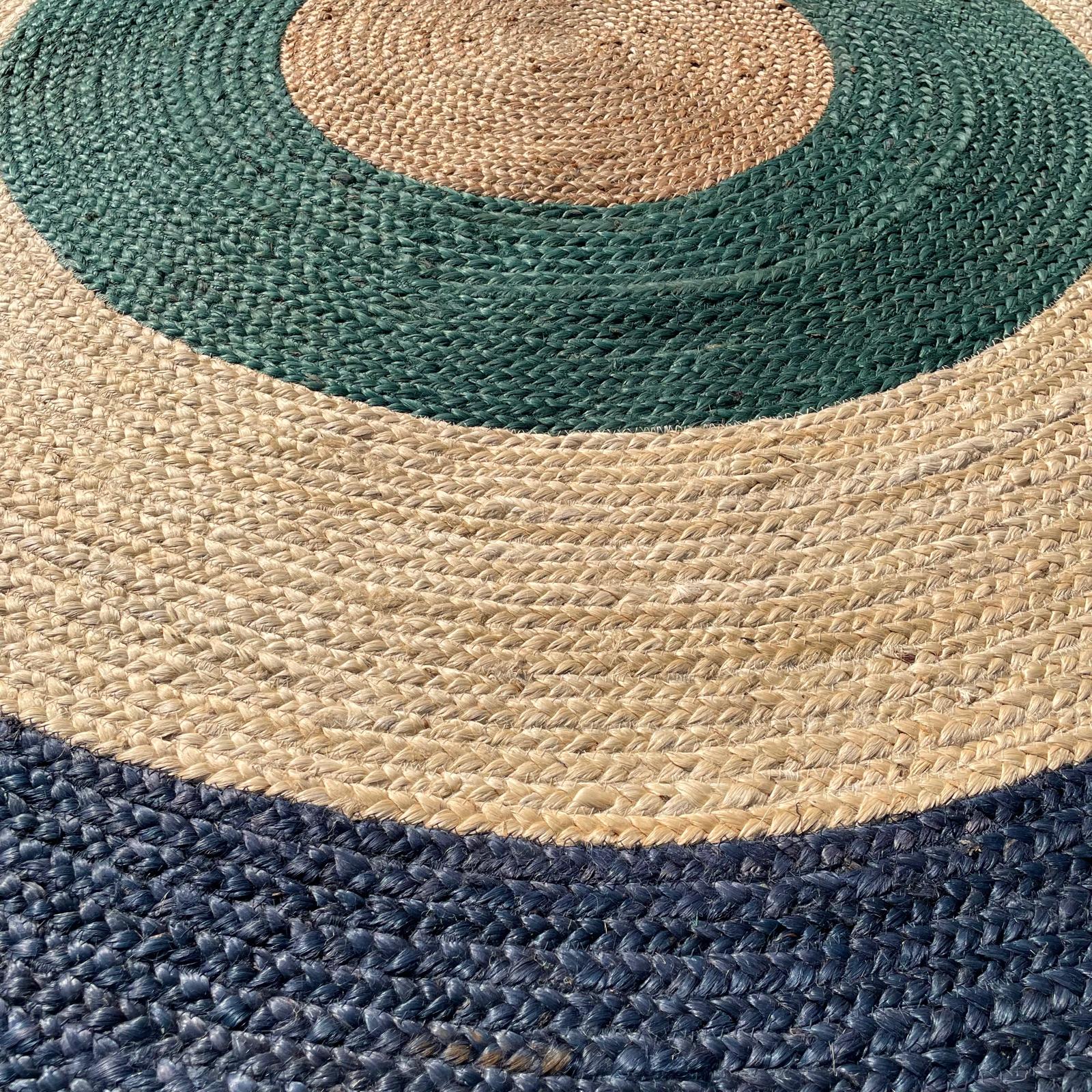 Brinker Jute Dart Teal Navy Rond Vloerkleed - 200x200cm - QF Living